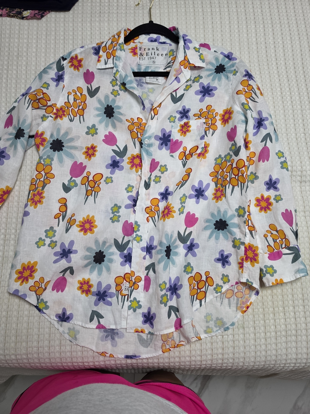 Frank & Eileen White Floral Button-Down Shirt for Girls